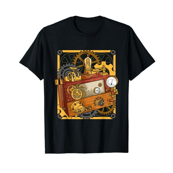 Vintage Steampunk Radio Analog Vacuum Tube Transistor Audio Cotton T-Shirt