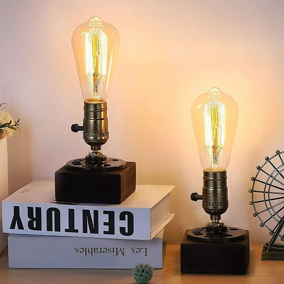 Vintage Steampunk Table Lamp 2-Piece Set Minimalist Loft Style Living Room And Office