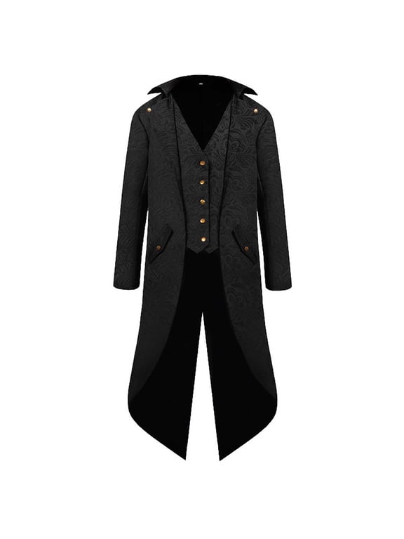 Vintage Steampunk Tailcoat Jacket for Men Medieval Vintage Mid-Length Punk Vintage Solid Color Tuxedo Performance Costume