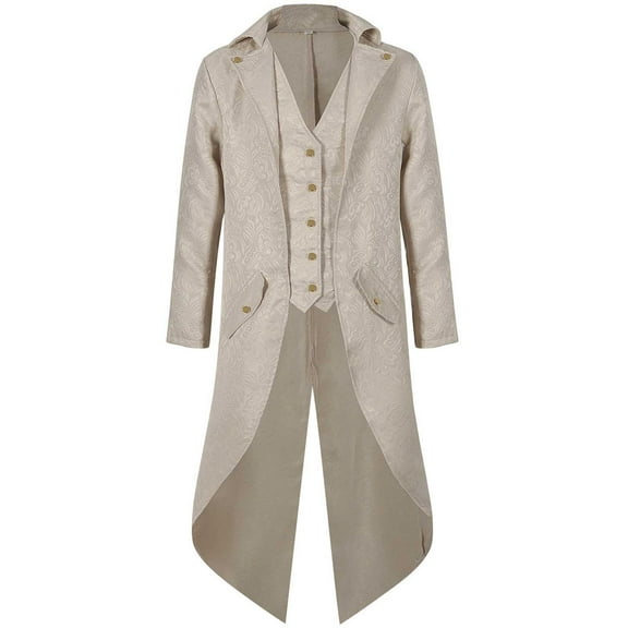 Vintage Steampunk Tailcoat Jacket for Men Medieval Vintage Mid-Length Punk Vintage Solid Color Tuxedo Performance Costume