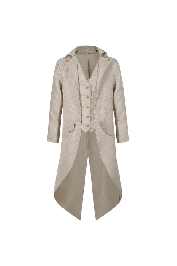 Vintage Steampunk Tailcoat Jacket for Men Medieval Vintage Mid-Length Punk Vintage Solid Color Tuxedo Performance Costume