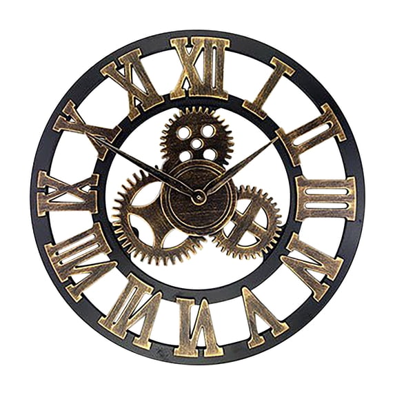 Vintage Steampunk Wall Clock with Industrial Gears, Retro Roman Numerals & Rustic Metal Finish, Battery Operated (Not Included), 1 Piece