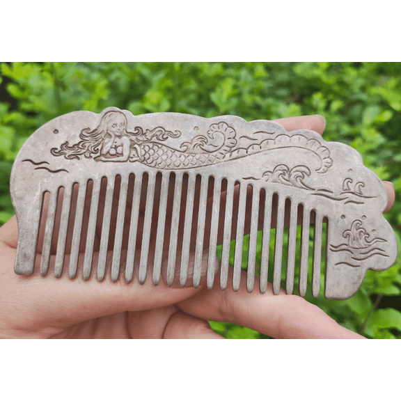 Vintage Sterling Copper Travel Comb, Floral Design Antique Unique Rare, VTG Comb Silver Plated Original Old Unique Design Lady Hair Comb 05