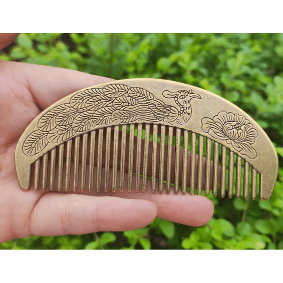 Vintage Sterling Copper Travel Comb, Floral Design Antique Unique Rare, VTG Comb Silver Plated Original Old Unique Design Lady Hair Comb 12