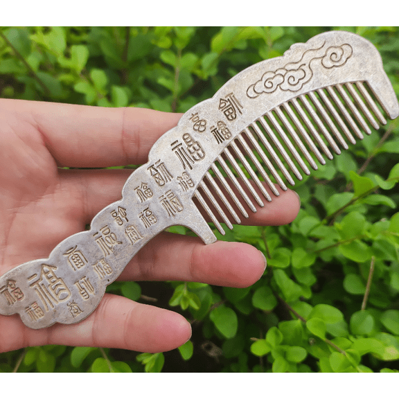 Vintage Sterling Copper Travel Comb, Floral Design Antique Unique Rare, VTG Comb Silver Plated Original Old Unique Design Lady Hair Comb