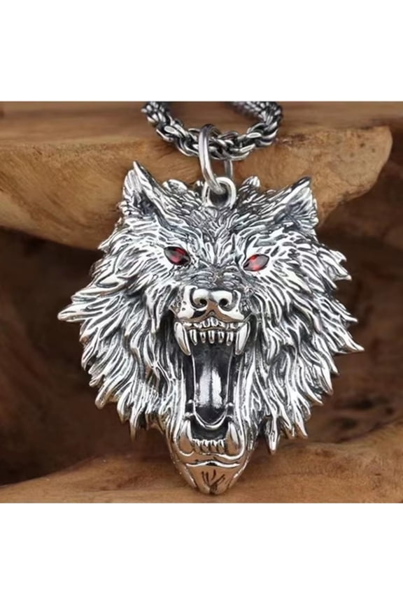 Vintage Sterling Silver Men's Wolf Head Necklace