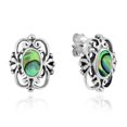 thumbnail image 1 of Vintage Sterling Silver Ornate Swirls Oval Abalone Shell Inlay Stud Earrings, 1 of 5