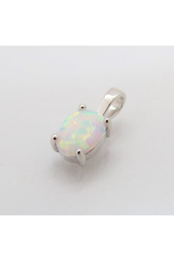 Vintage Sterling Silver Oval White Opal Charm Pendant