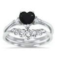 thumbnail image 1 of Sterling Silver Simulated Black Diamond Heart Shape CZ Wedding Engagement Ring Set for Women Size 5, 1 of 4