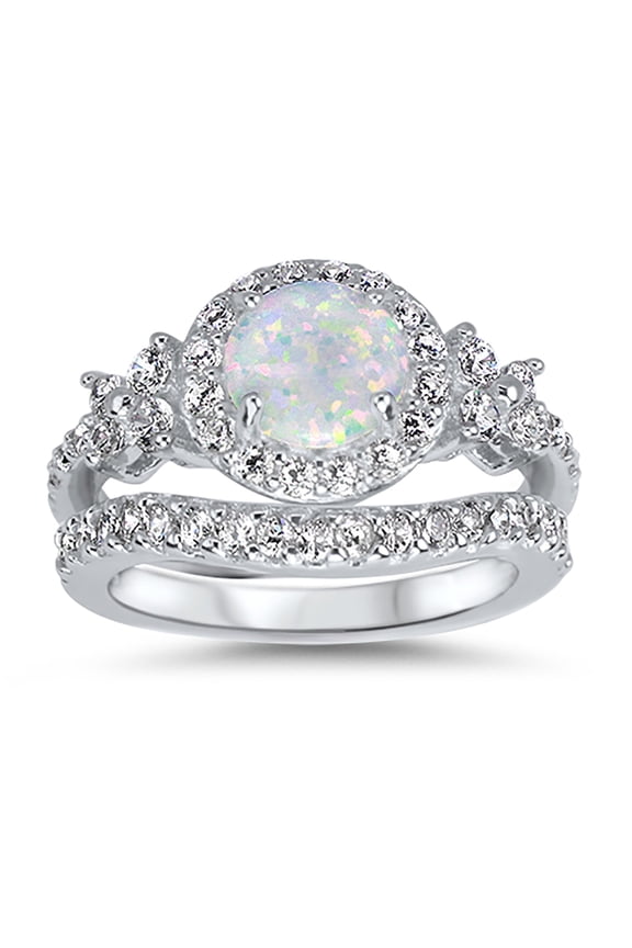 Vintage Sterling Silver White Opal Wedding Engagement Ring Set for Women Size 9
