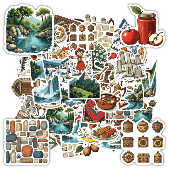 Vintage Stickers Nature Scenery Stickers Food Stickers Culture Stickers for Suitcase Fridge Guitar Car