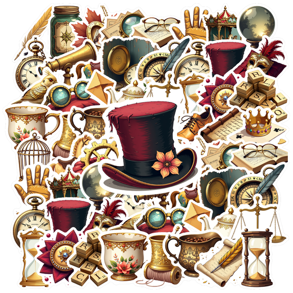 Vintage Stickers Stationery Stickers Steampunk Adventure Kids Stickers Toy for Laptops Suitcase Guitar