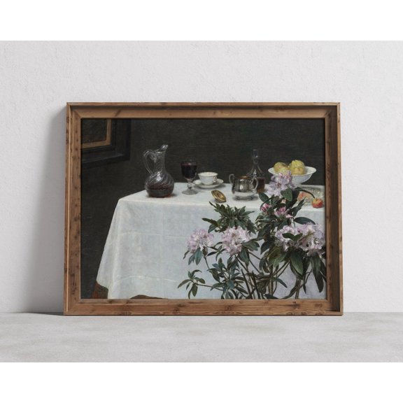 Vintage Still Life, Antique Artwork, Traditional Kitchen White Tablecloth Posters Wall Art, Home Decor UNFRAMED Poster, Wall Art for Decor, Present, 24x36