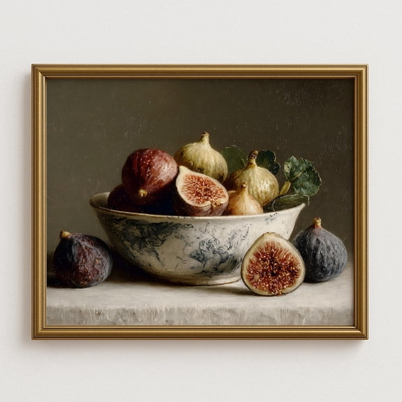 Vintage Still Life Of Figs In Bowl, Rustic Kitchen Wall Art, Classical Fruit , Dining Room Decor Home Decor #854, Unframed Canvas Size 12x18