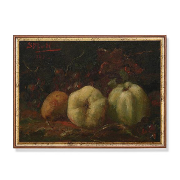Vintage Still Life Poster Apples And Grapes, Moody Kitchen Wall Art Home Decor, 12x18 UNFRAMED