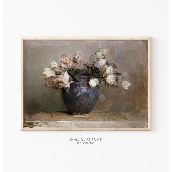 Vintage Still Life Roses Wall Art, Classic Floral Rustic Home Decor, Vivid Art Print At-541 Wall Art, Modern Wall Decor, 8x12 UNFRAMED