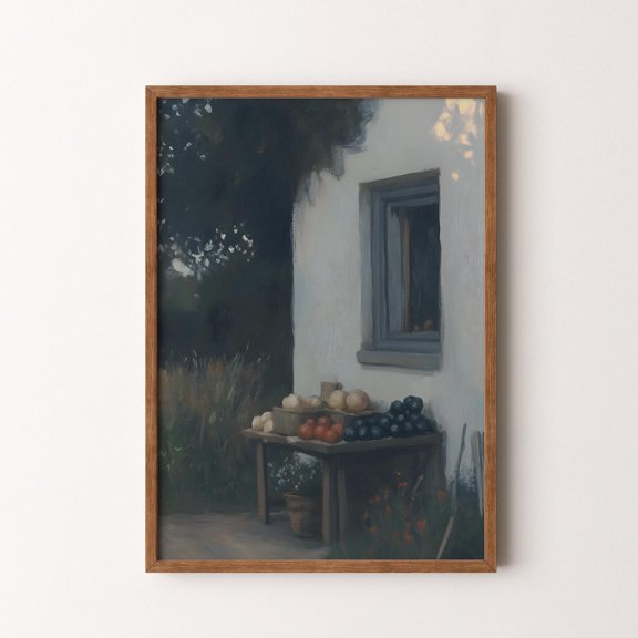 Vintage Still Life Rustic Fruit Bowl Scene Wall Art, Expressive Kitchen And Dining Theme For Kitchen, Cafe And Dining Room Decor