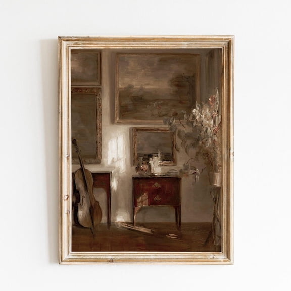 Vintage Still Life Wall Art, Music Room, Antique Interior Print, Neutral European Print, Poster, Unframed Poster Size 12x18