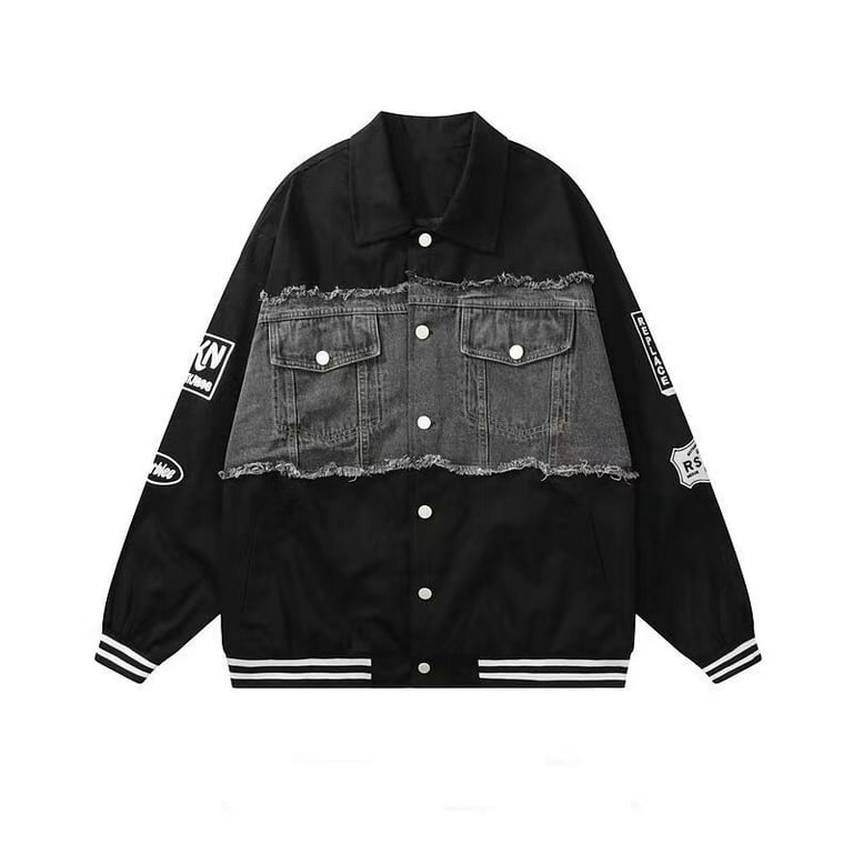 Vintage Stitching Denim Jacket Men s and Women s Trendy Spring and Autumn New All match Student Loose style Jacket Walmart