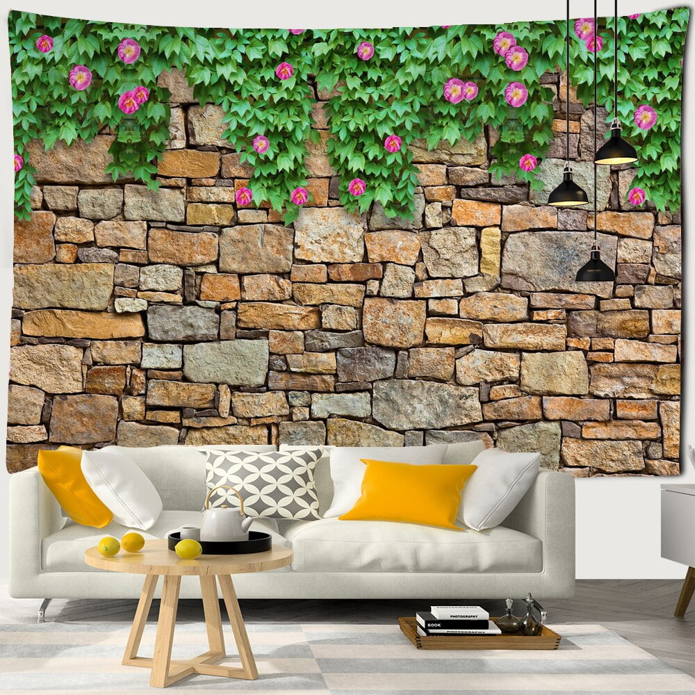 Vintage Stone Grey Rock Brick Wall Tapestry Hippie Boho Home Decor