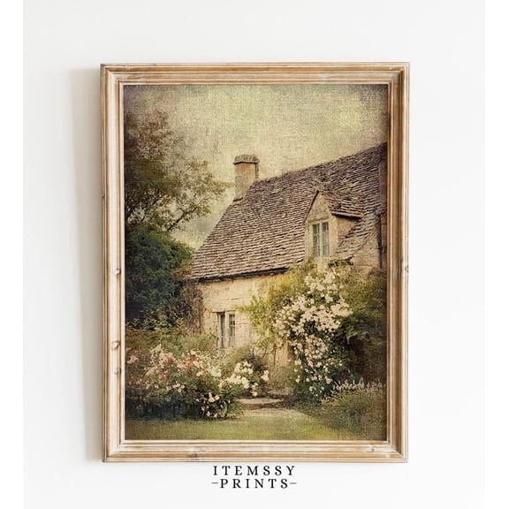 Vintage Stone House French Countryside Cottage Rustic Farmhouse Wall Art, Unframed Canvas 16x20in