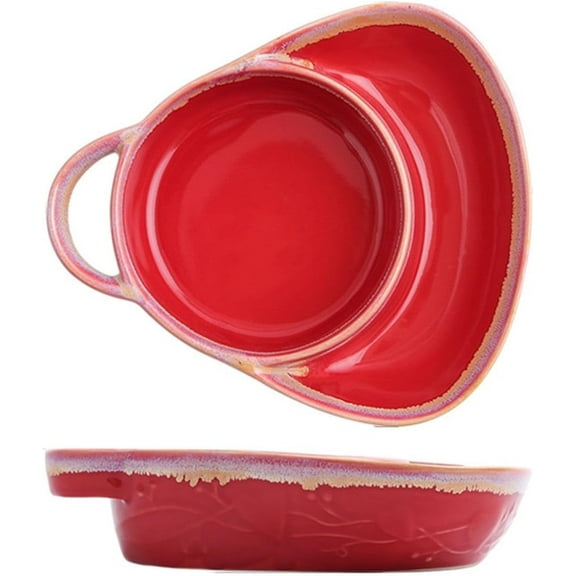 Vintage Stoneware Soup & Sandwich Combo Set  Dual-Compartment Handle Plate for Meals & SnacksRed 1PCS