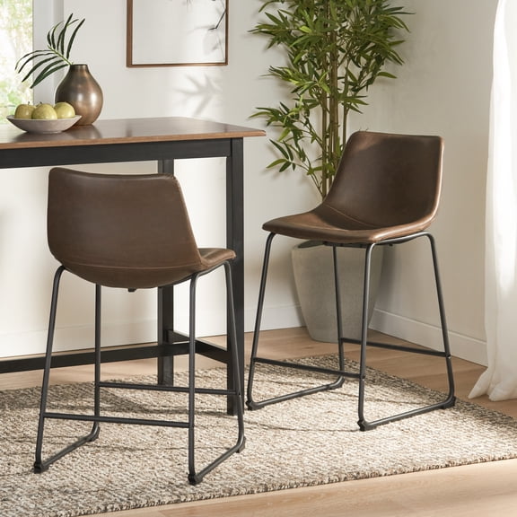 Vintage Stool featuring Set of 2 Brown Metal, Living Room