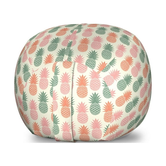 Vintage Storage Toy Bag Chair, Colorful Pineapple Silhouettes Pattern on a Beige Background Retro Fruit Design, Stuffed Animal Organizer Washable Bag, Small Size, Multicolor, by Ambesonne