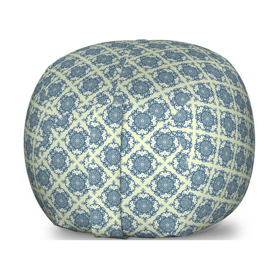 Vintage Storage Toy Bag Chair, Curvy Repeating Floral Motifs in Squares Mandala Style Pattern, Stuffed Animal Organizer Washable Bag, Small Size, Reseda Green Pale Blue, by Ambesonne