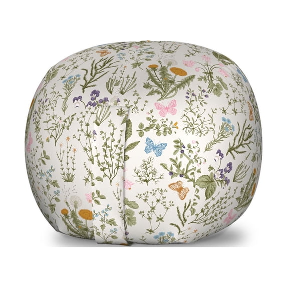 Vintage Storage Toy Bag Chair, Garden Art Nature Theme with Herbs and Flowers Colorful Spring Season Elements, Stuffed Animal Organizer Washable Bag, Large Size, Multicolor, by Ambesonne