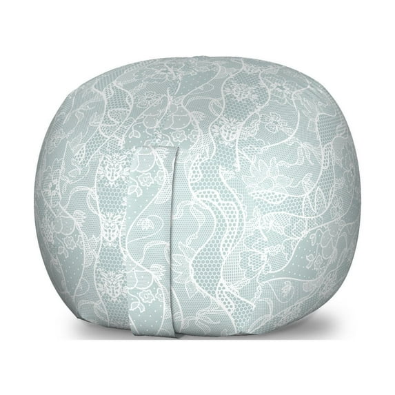 Vintage Storage Toy Bag Chair, Lace Pattern Backdrop with Floral Composition Victorian Inspirations Wedding, Stuffed Animal Organizer Washable Bag, Large Size, Seafoam and White, by Ambesonne