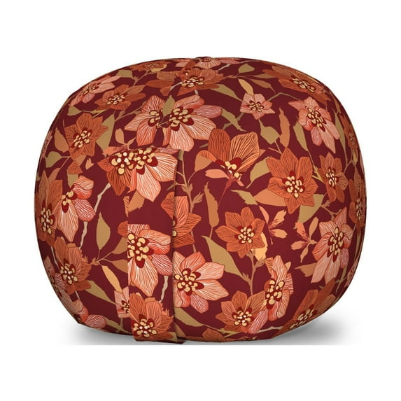 Vintage Storage Toy Bag Chair, Nostalgic Pattern of Spring Flowers and Leaves, Stuffed Animal Organizer Washable Bag, Small Size, Burgundy Burnt Sienna, by Ambesonne