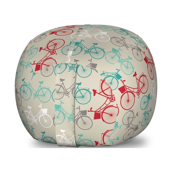 Vintage Storage Toy Bag Chair, Old Fashioned Bicycle Pattern Nostalgic Bikes with Basket Riding Paris Graphic, Stuffed Animal Organizer Washable Bag, Small Size, Multicolor, by Ambesonne