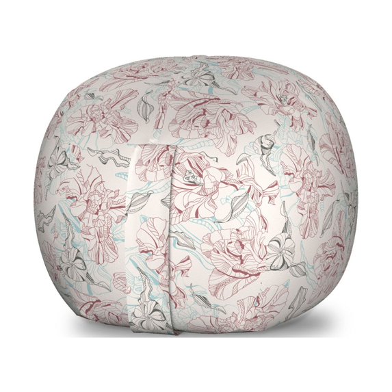 Vintage Storage Toy Bag Chair, Pastel Outline Tulip Flowers Deco Print, Stuffed Animal Organizer Washable Bag, Large Size, Champagne Pale Rose, by Ambesonne