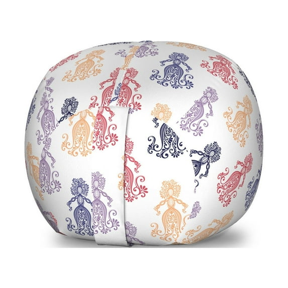Vintage Storage Toy Bag Chair, Woman Shaped Floral Swirling Victorian in Various Colors Repetition Print, Stuffed Animal Organizer Washable Bag, Large Size, Multicolor, by Ambesonne