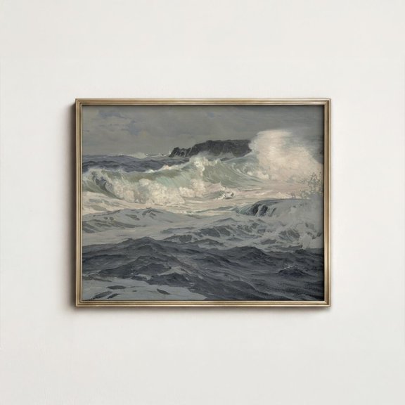 Vintage Stormy Ocean Neutral Seascape Poster