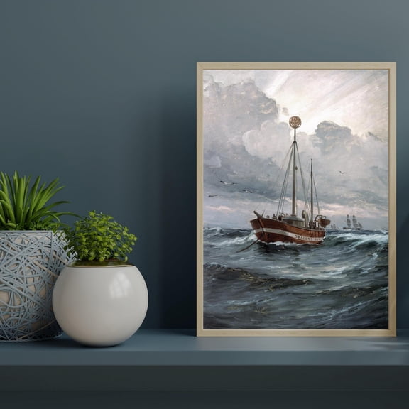 Vintage Stormy Sea Nautical Ship Art, Coastal Decor Home Decor, 8x12 UNFRAMED