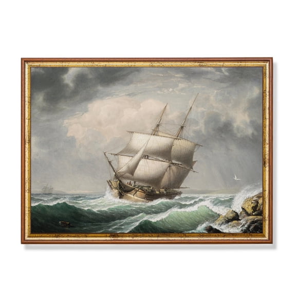 Vintage Stormy Sea Ship Poster Antique Nautical Maritime Art Home Decor, 8x12 UNFRAMED