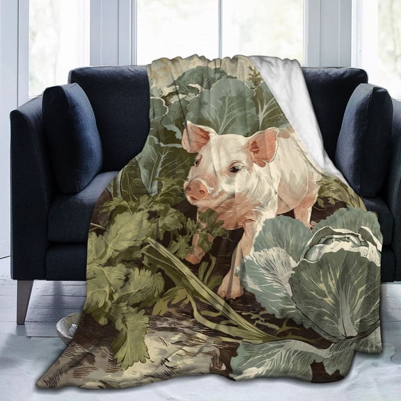 Vintage Storybook Pig Throw Blanket, Classic Watercolor Farm Artwork, Artistic and Cozy Home Decor 50x40