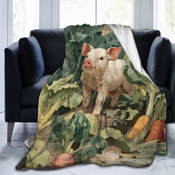 Vintage Storybook Pig Throw Blanket, Classic Watercolor Farm Artwork, Artistic and Cozy Home Decor 50x40