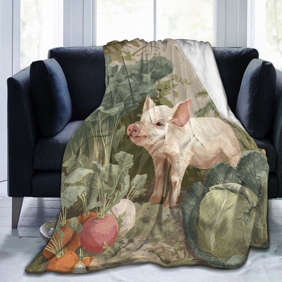 Vintage Storybook Pig Throw Blanket, Classic Watercolor Farm Artwork, Artistic and Cozy Home Decor 50x40