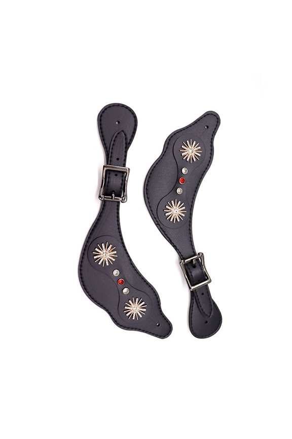 Vintage Strap with Adjustable Buckles PU Leather Western Flower Boot Straps for Horses Riders