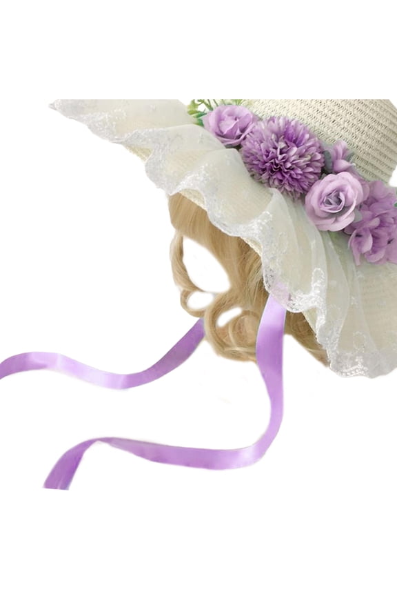Vintage Straw Sun Hat for Women Sunproof Beach Hat Girl Wide Brims Flower Hat Elegant Lace Bonnet Photography Headwear