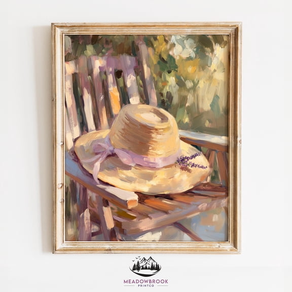 Vintage Straw Sunhat - Rustic Cottagecore Wall Art, Summer Decor, Nostalgic Earthy Art Piece 1166 UNFRAMED Poster, Wall Art for Decor, Present, 8x12