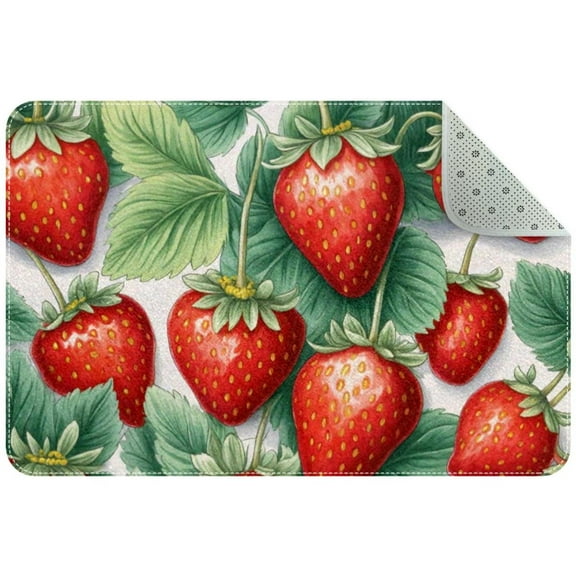 Vintage Strawberry Berry Seamless Pattern Small Area Rug, Non-Slip Door Mat Indoor Floor Mat, Washable Kitchen Rug Entrance DMat for Bedroom Living Room