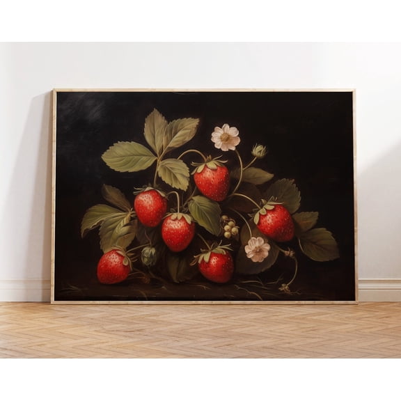 Vintage Strawberry Still Life : Rustic Kitchen Wall Art, Unframed Poster Size 24x36
