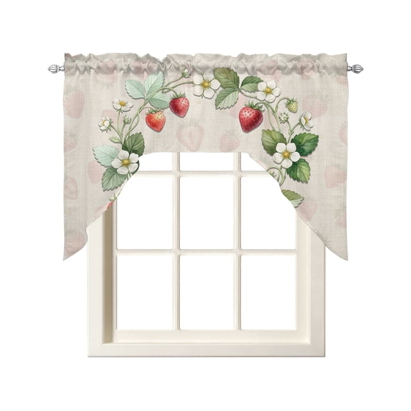Vintage Strawberry Swag Curtains for Kitchen Elegant Farmhouse Fruits Valances for Windows Rod Pocket Small Window Treatment Short Topper for Cafe Bedroom Bathroom Living Room Decor 56x36 Inch
