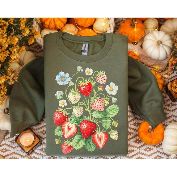 Vintage Strawberry Sweatshirt: Cottagecore Botanical Fruit Pullover SWEATSHIRT All Size S-5XL