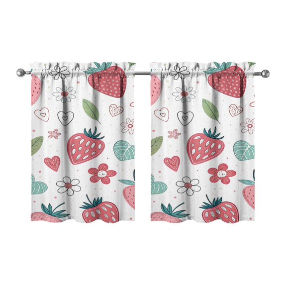Vintage Strawberry Tier Kitchen Curtains for Bathroom Living Rod Pocket Window Drapes 28"x36" 2 Panels Window Treatment Tiers