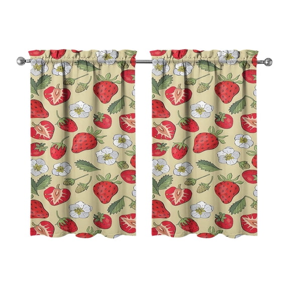 Vintage Strawberry Tier Kitchen Curtains for Bathroom Living Rod Pocket Window Drapes 28"x39" 2 Panels Window Treatment Tiers